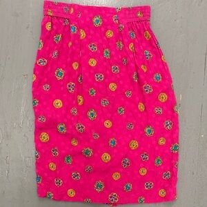 Vintage Silk Floral Pink Pencil Skirt